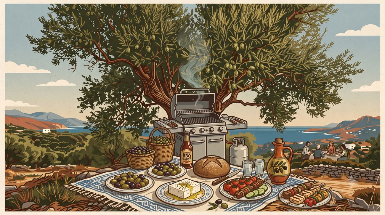 Ελληνικό BBQ κάτω από την ελιά